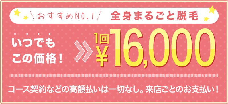 ミライ（mirai）　全身まるごと脱毛　料金　1回　16,000円